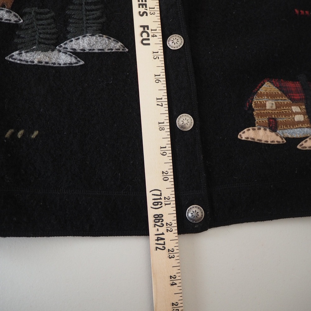VTG Woolrich 100% Wool Vest Womens M Black Cabin Lodge Embroidered Button Up - Picture 13 of 16